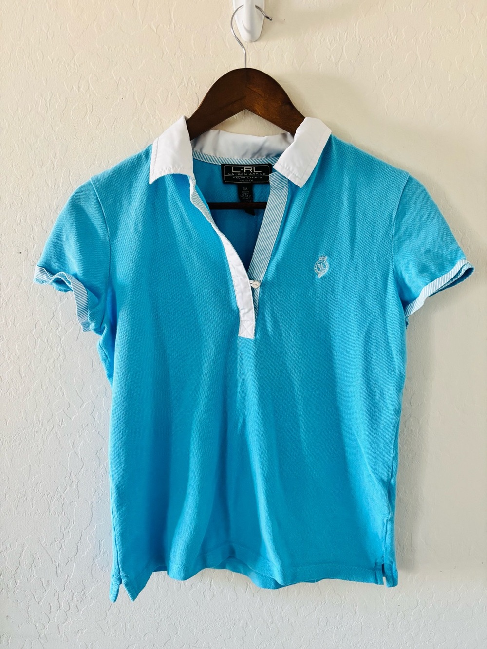 L.R.L. Lauren Ralph Lauren Active Petite Blue Polo Shirt PM Golf Preppy Casual